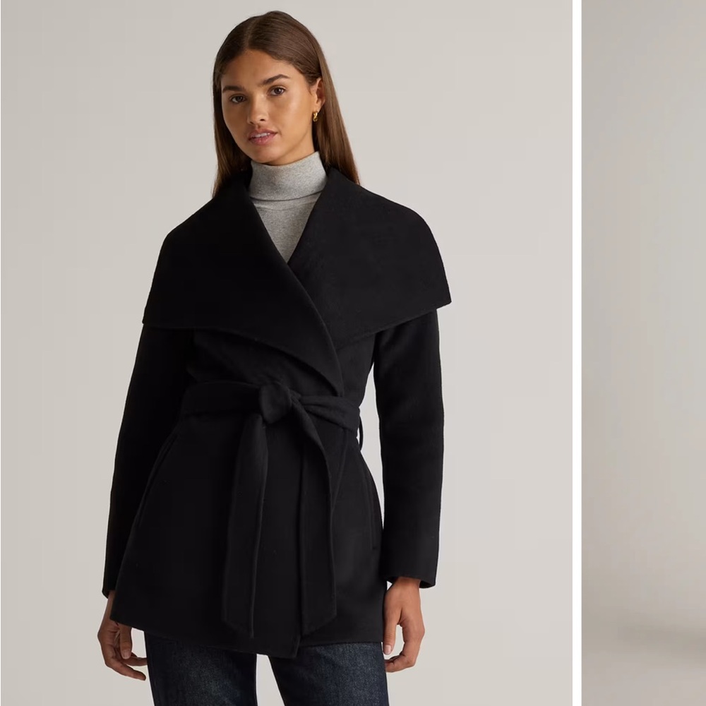 Quince Double-faced Merino Wool Draped Collar Short Wrap Coat, NWT, XS